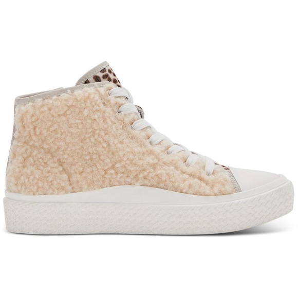 NEW Dolce Vita Veola Plush Cream Leather Fur Cozy Lace Up Sneakers High Top Lace - Picture 2 of 9